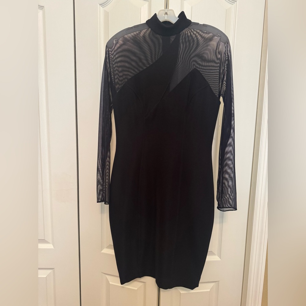 LBD sheer illusion black knee length dress